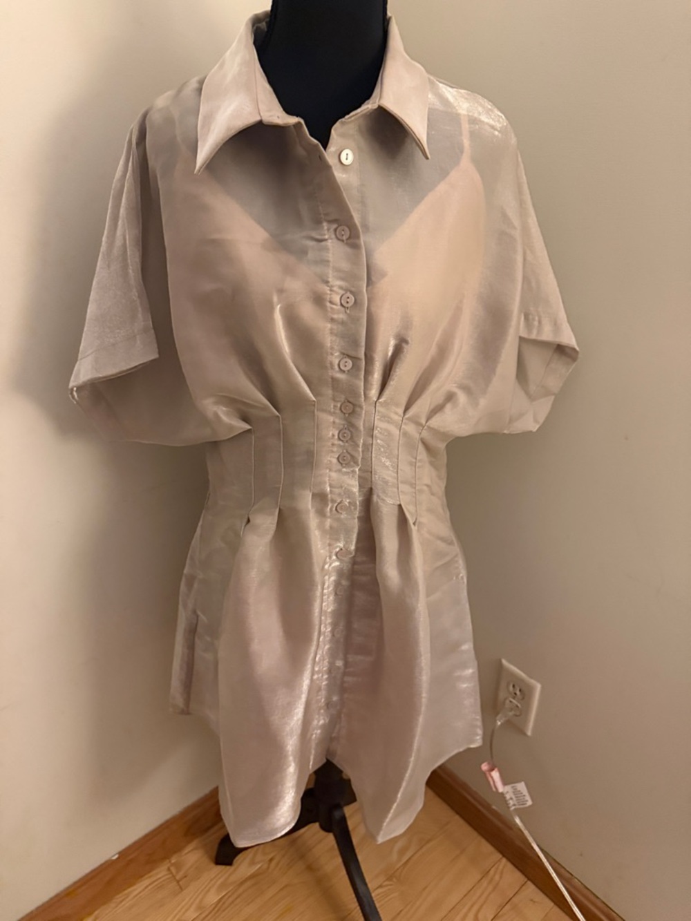 Anthropologie NWT Exquise Silky Cream Short-Sleeve Button-Front Dress